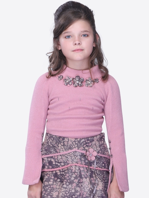 

CUTECUMBER Girls Pink Solid Embellished Top