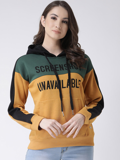 

Club York Women Mustard Yellow & Green Colourblocked Hooded Sweatshirt