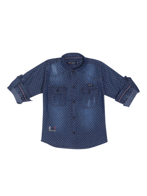 

Noddy Boys Blue Regular Fit Printed Denim Casual Shirt