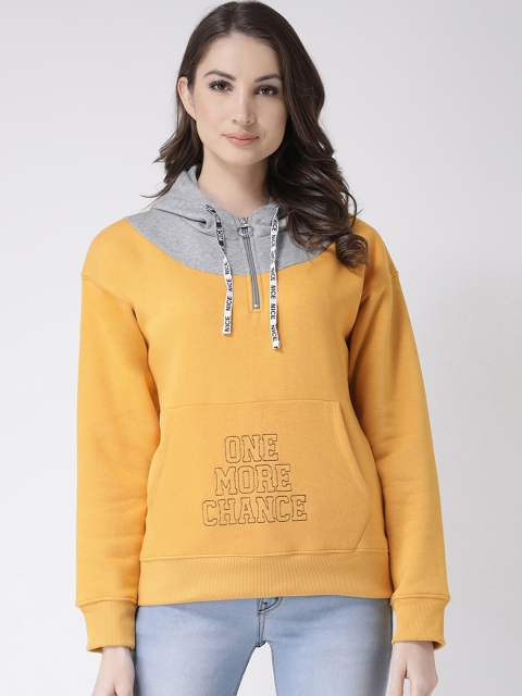 

Club York Women Yellow Printed Hooded Sweatshirt