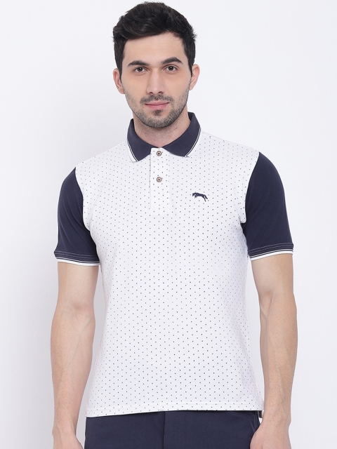 JUMP USA Men White Printed Polo Collar T-shirt