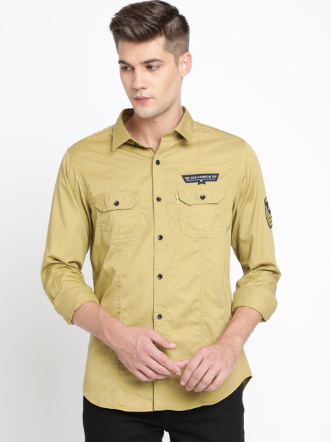 

TED HARBOR Men Khaki Slim Fit Solid Casual Shirt