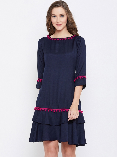 

FIZERA Women Navy Blue Solid A-Line Layered Dress