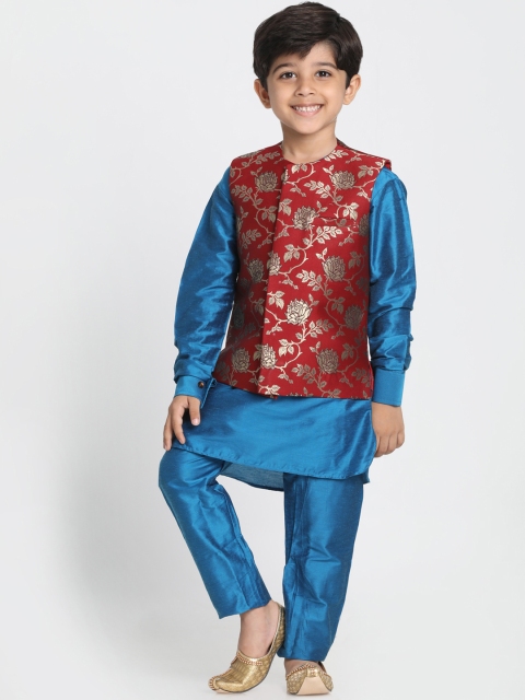 

JBN Creation Boys Red & Blue Solid Kurta with Pyjamas & Waistcoat