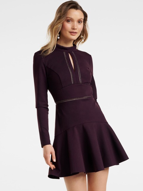 

Forever New Women Purple Solid Fit and Flare Dress