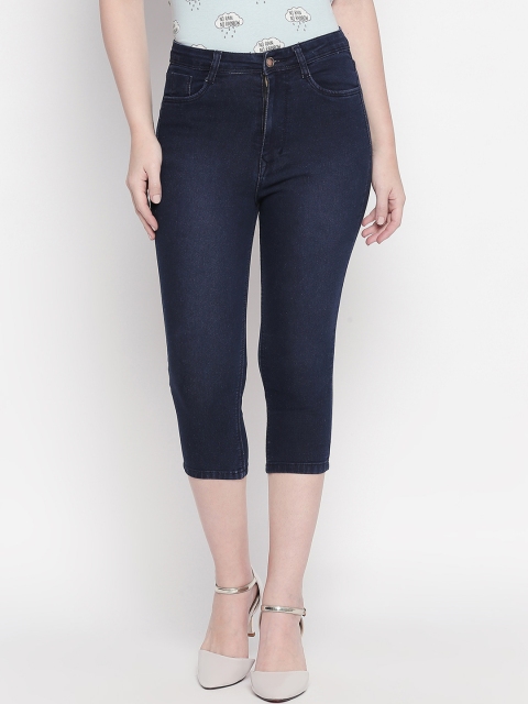 

PURPLE WATER Women Navy Blue Solid Slim Fit Capris