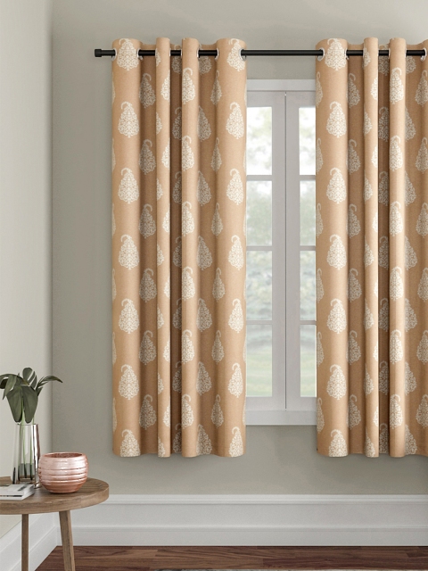 Soumya Beige Printed Single Window Curtain