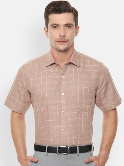 

Van Heusen Men Beige & White Regular Fit Checked Formal Shirt