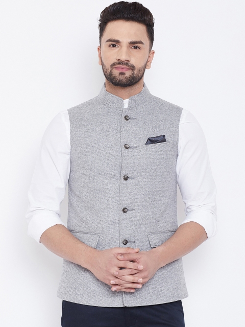 

Spirit Men Grey Solid Pure Wool Nehru Jacket