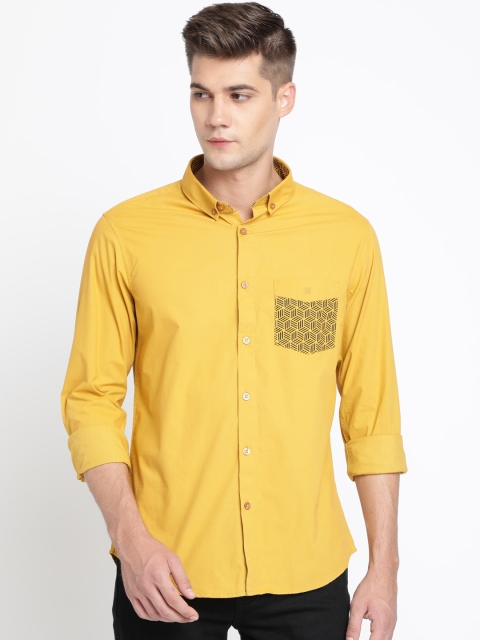 

TED HARBOR Men Mustard Yellow Slim Fit Printed Casual Shirt