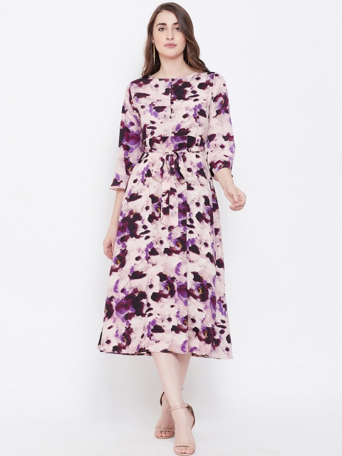 

Bitterlime Women Purple Printed Fit and Flare Dress