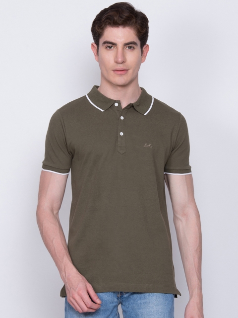 

LINDBERGH Men Olive Green Slim Fit Solid Polo Collar T-shirt