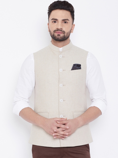 

Spirit Men Off-White Solid Pure Wool Nehru Jackets
