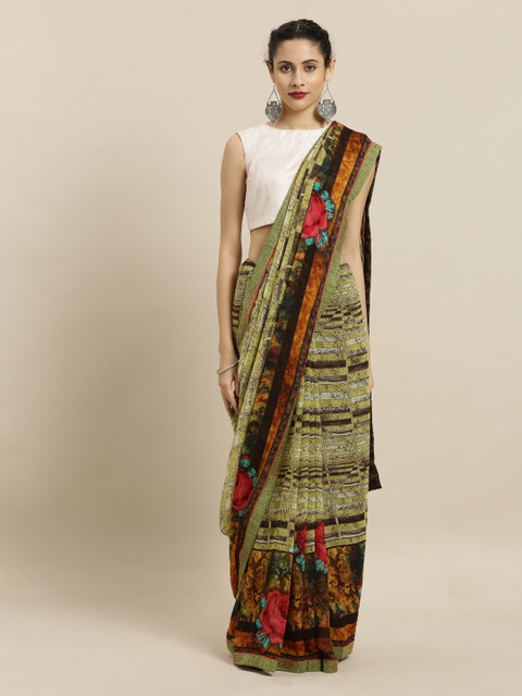

Mitera Green & Brown Poly Georgette Printed Saree