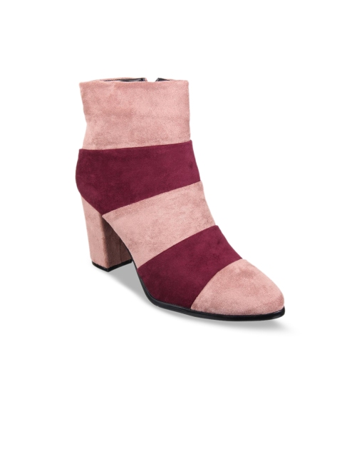 

Flat n Heels Women Pink Colourblocked Heeled Boots