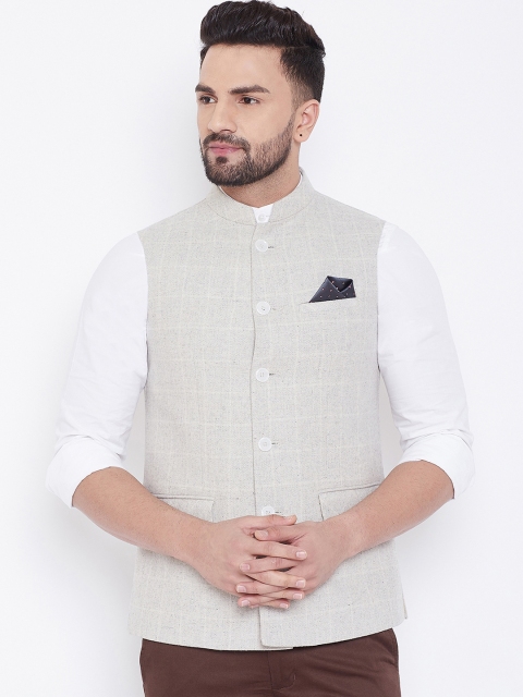 

Spirit Men Off-White Solid Pure Wool Nehru Jacket