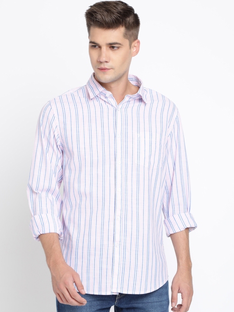 

TED HARBOR Men Pink & Blue Slim Fit Striped Casual Shirt