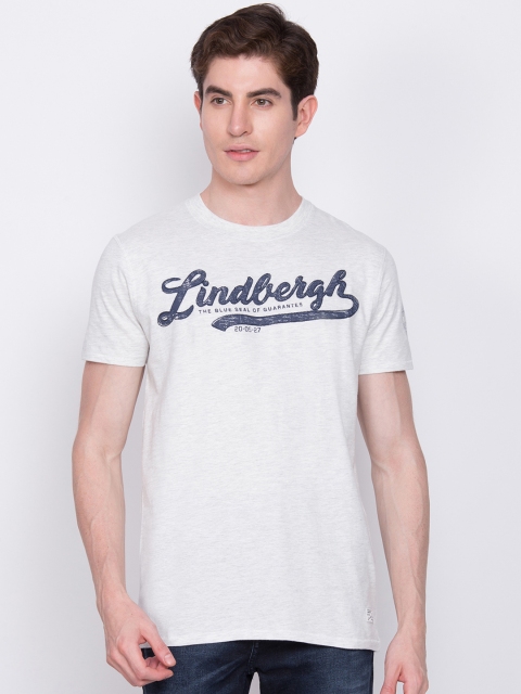 

LINDBERGH Men White Printed Slim Fit Round Neck T-shirt