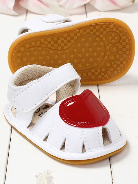 

Walktrendy Girls White & Red Colourblocked Heart Applique Booties