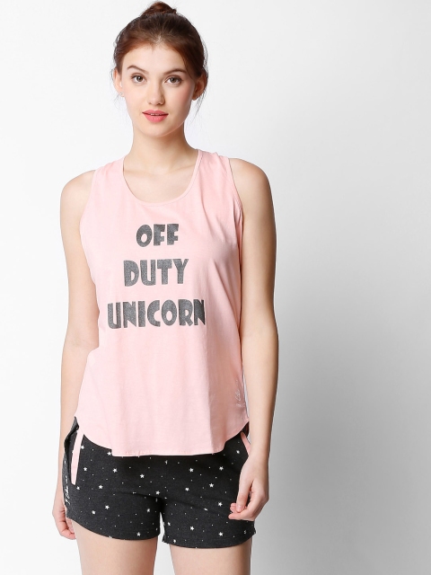 

I like me Women Pink & Charcoal Grey Printed Night suit