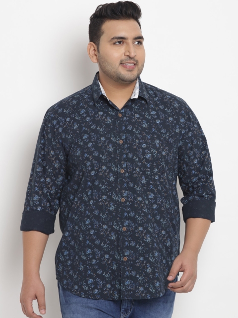 John Pride Plus Size Men Blue Comfort Regular Fit Floral Printed Casual Shirt