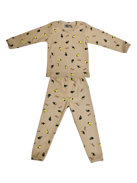 

Kiwi Kids Beige & Black Printed Night Suit