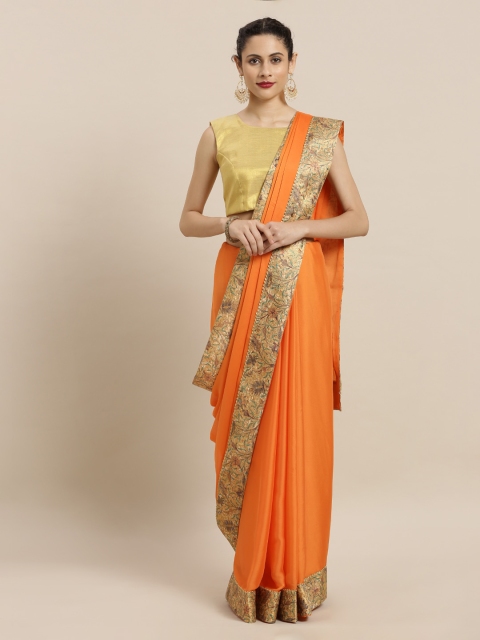 

Mitera Orange & Beige Poly Georgette Solid Saree