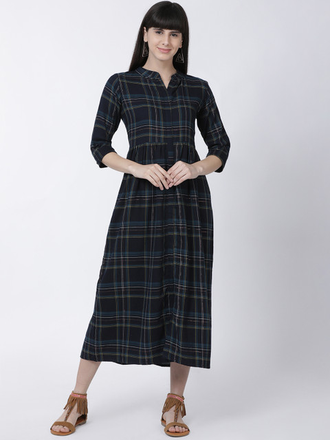 

Heart of Gold Women Checked Navy Blue Shirt Dress