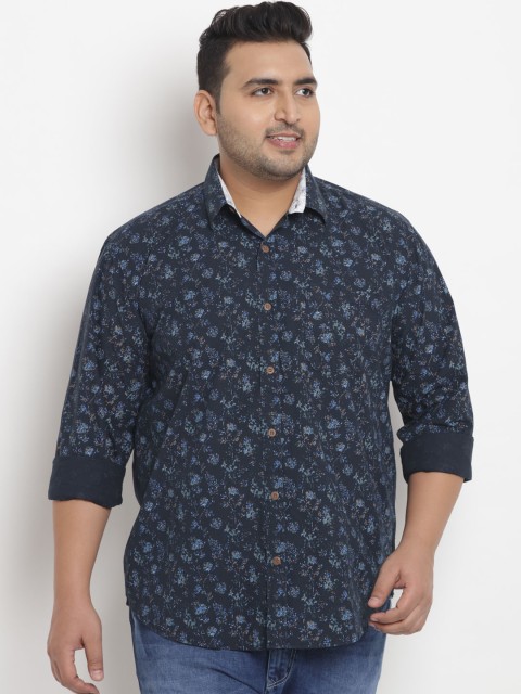 

John Pride Plus Size Men Navy Blue Comfort Regular Fit Floral Printed Casual Shirt