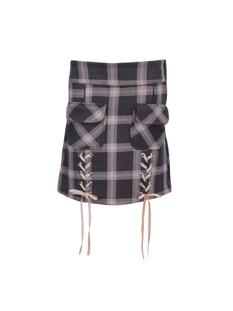 

CUTECUMBER Girls Grey & Beige Checked Straight Knee-Length Skirt, Brown