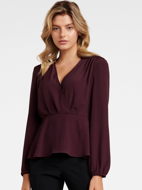 

Forever New Women Maroon Solid Wrap Top
