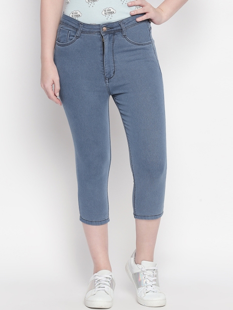 

PURPLE WATER Women Blue Solid Slim Fit Capris
