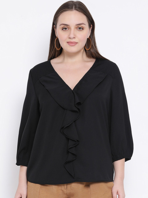 

Oxolloxo Women Black Solid A-Line Top