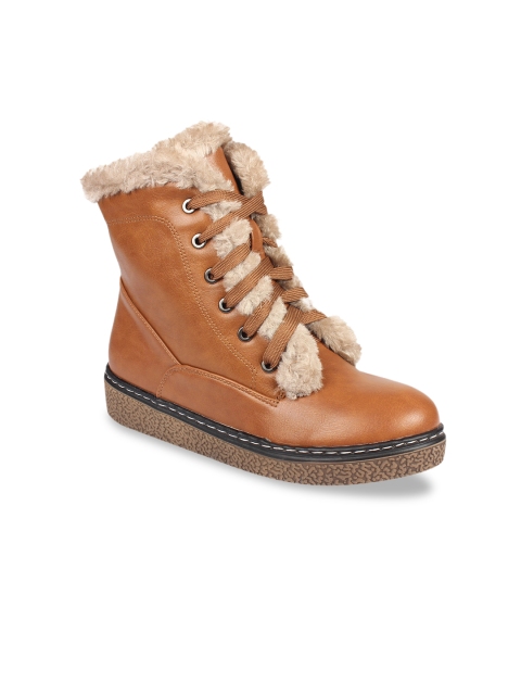 

Flat n Heels Women Tan Brown Solid Synthetic High-Top Flat Boots