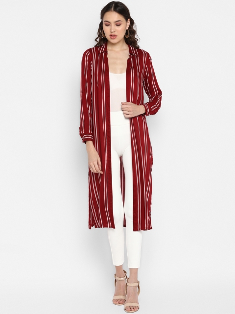 

Color Cocktail Women Red & White Striped Open Front Shrug