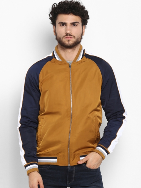

Red Tape Men Mustard Brown & Navy Blue Solid Bomber Jacket