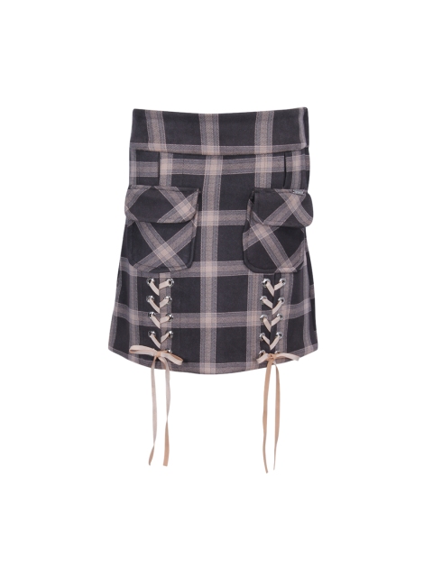 

CUTECUMBER Girls Black & Beige Checked Straight Knee-Length Skirt