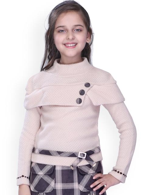 

CUTECUMBER Girls Beige & Brown Self Design Sweater
