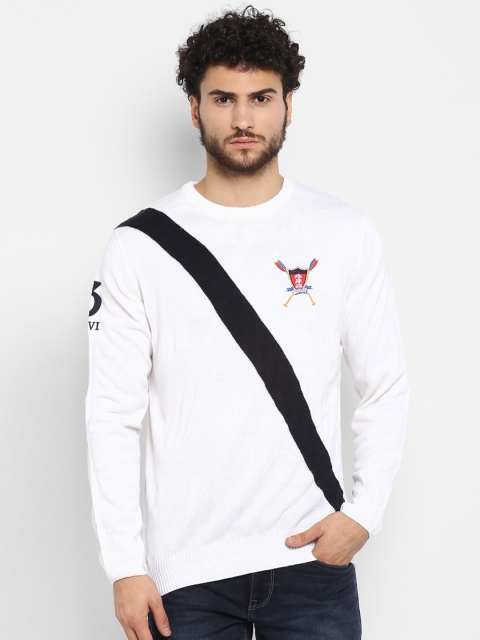 

Red Tape Men White & Navy Blue Striped Sweater