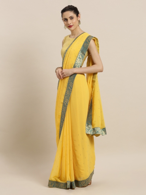 

Mitera Yellow & Green Poly Chiffon Embellished Saree