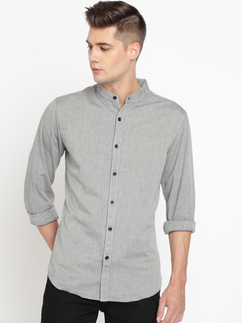 

TED HARBOR Men Grey Slim Fit Self Design Casual Shirt