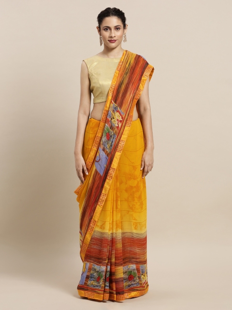 

Mitera Mustard & Orange Poly Georgette Printed Saree