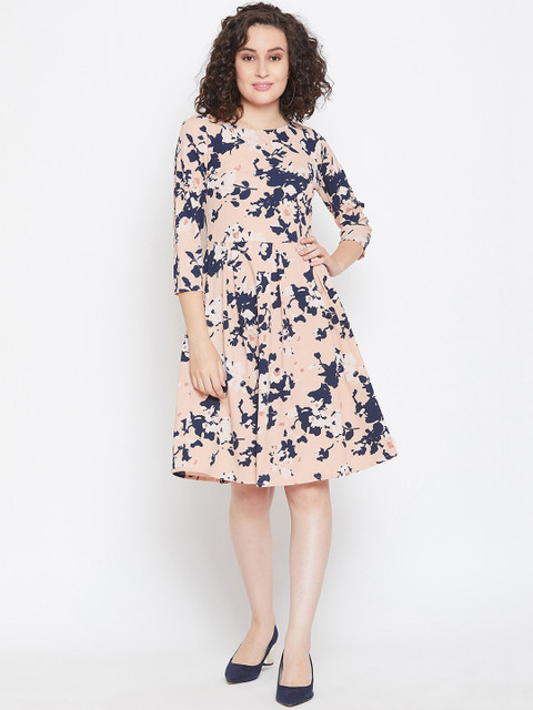 

LUCERO Women Peach-Coloured Printed Fit and Flare Dress