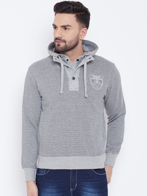 

Spirit Men Grey & Black Striped Hooded Sweatshirt