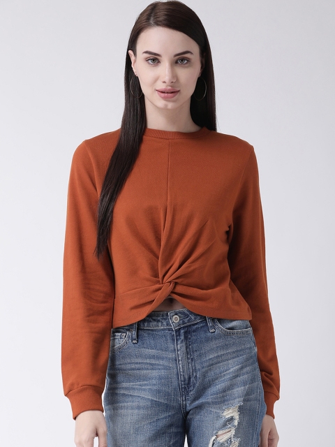 

Leo Sansini Women Rust Brown Solid Crop Pullover Sweatshirt