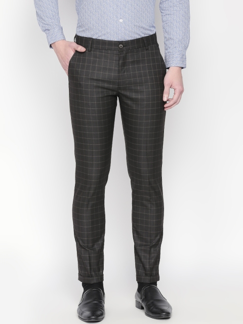

Solemio Men Grey Slim Fit Checked Formal Trousers