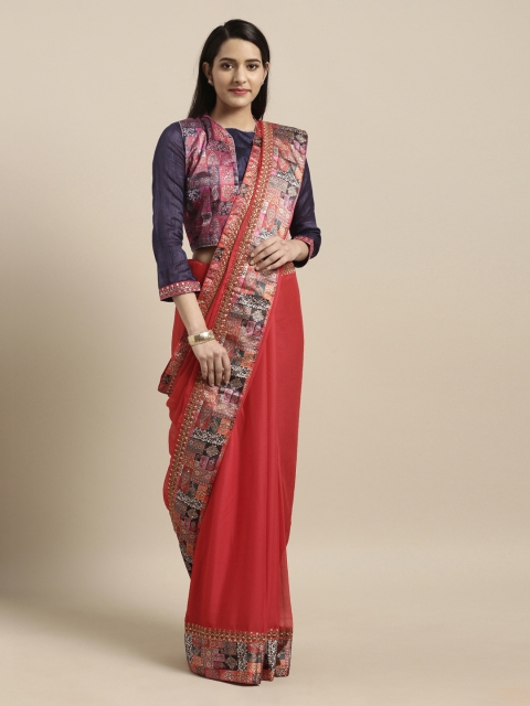 

Mitera Pink Solid Poly Georgette Saree