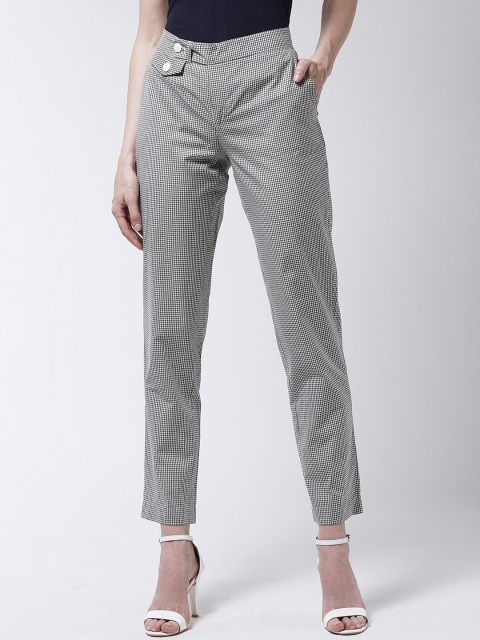 MAGRE Women Green & Off-White Slim Fit Checked Regular Trousers