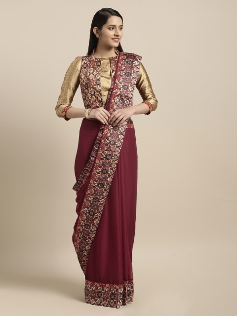 

Mitera Burgundy Embellished Poly Georgette Saree