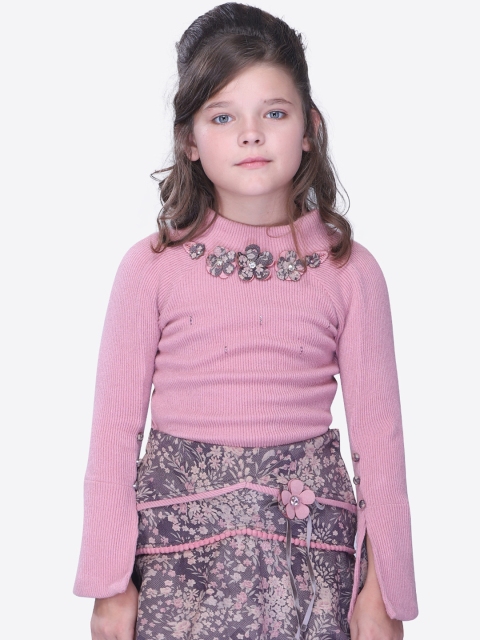 

CUTECUMBER Girls Pink Solid Embellished Top